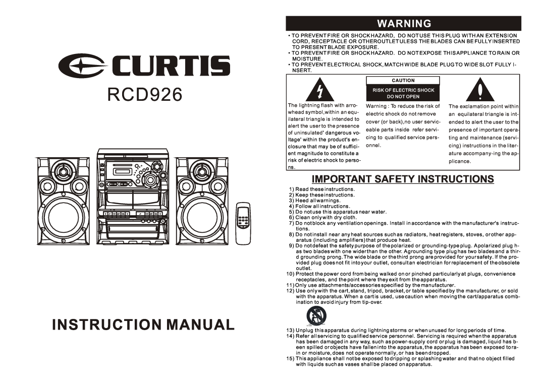 Curtis RCD926 important safety instructions Important Safety Instructions 