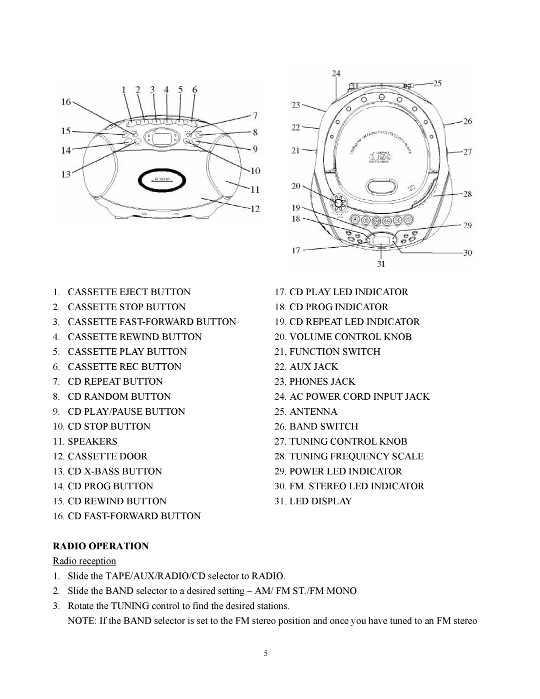 Curtis RCD951 instruction manual Radio Operation 