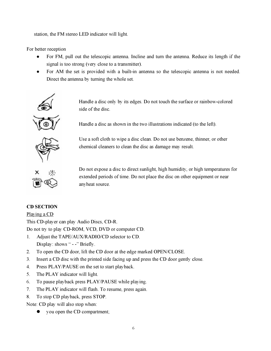 Curtis RCD951 instruction manual CD Section 