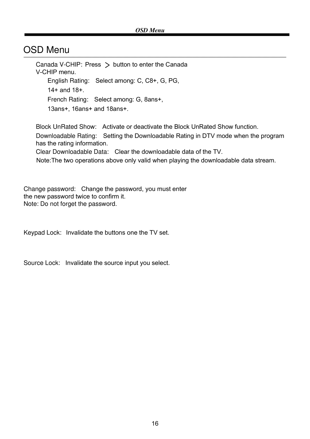 Curtis RLC5534A manual OSD Menu 