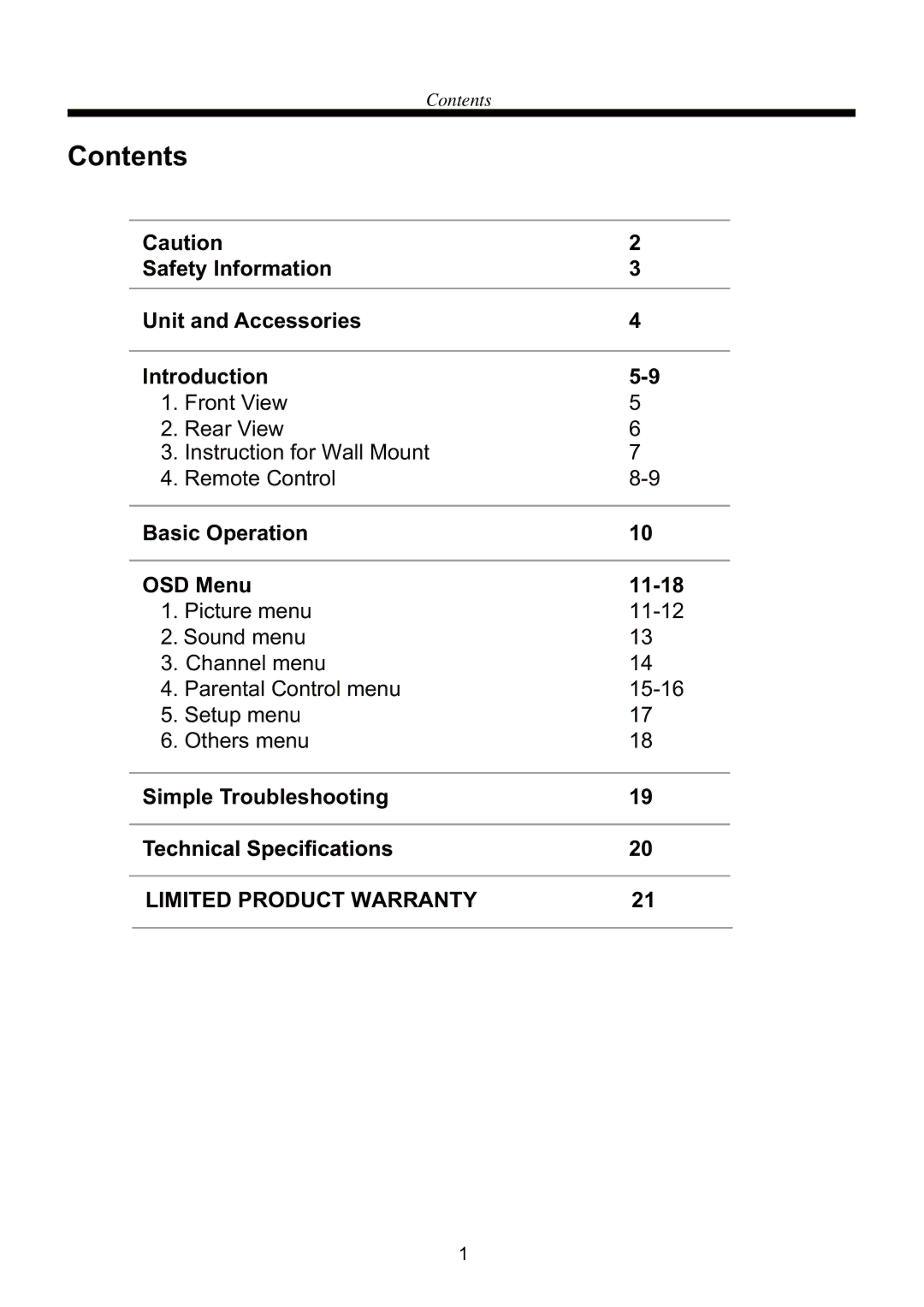 Curtis RLC5534A manual Contents 