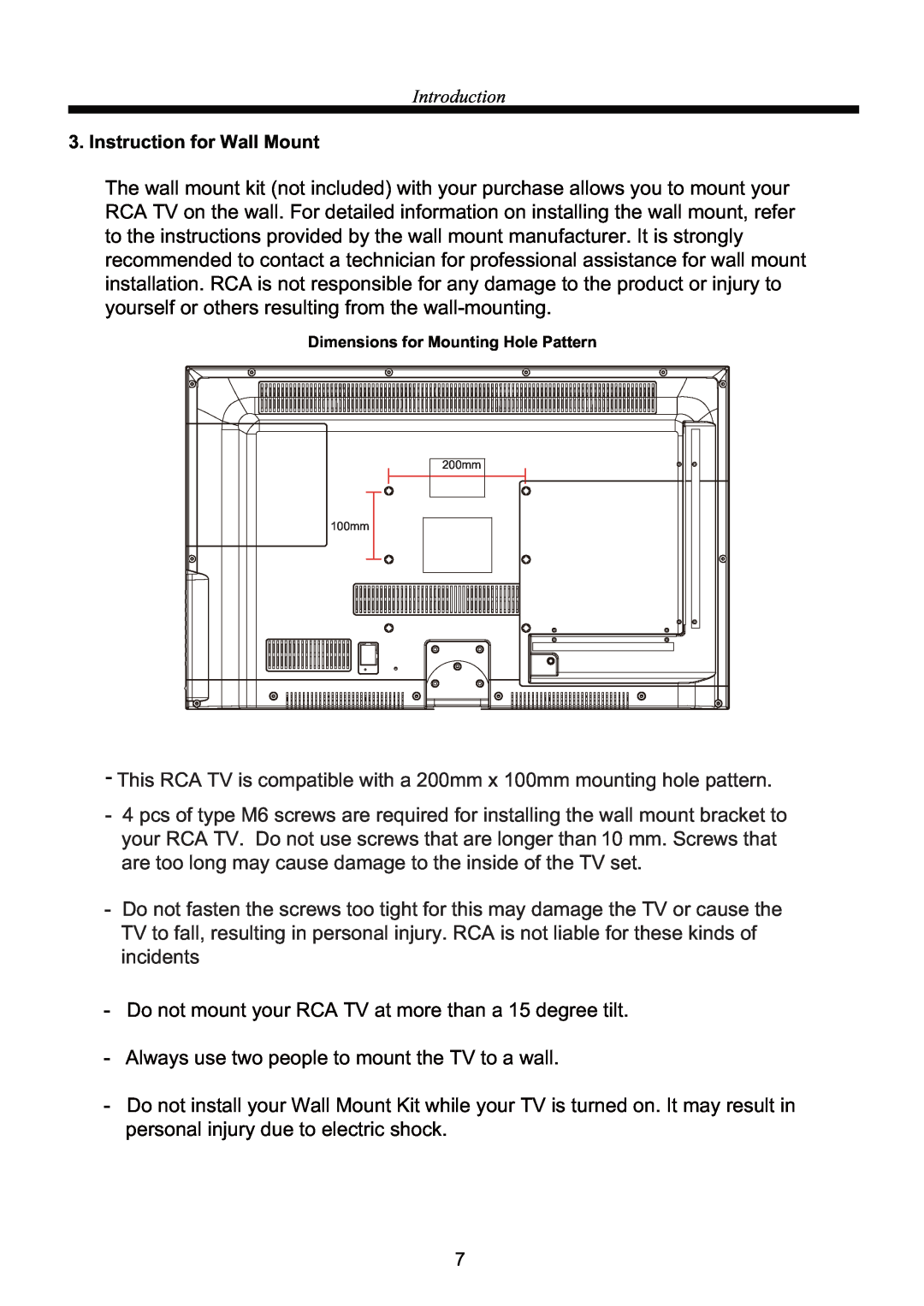 Curtis RLED3218A manual This RCA TV is compatible with a 200mm x 100mm mounting hole pattern 