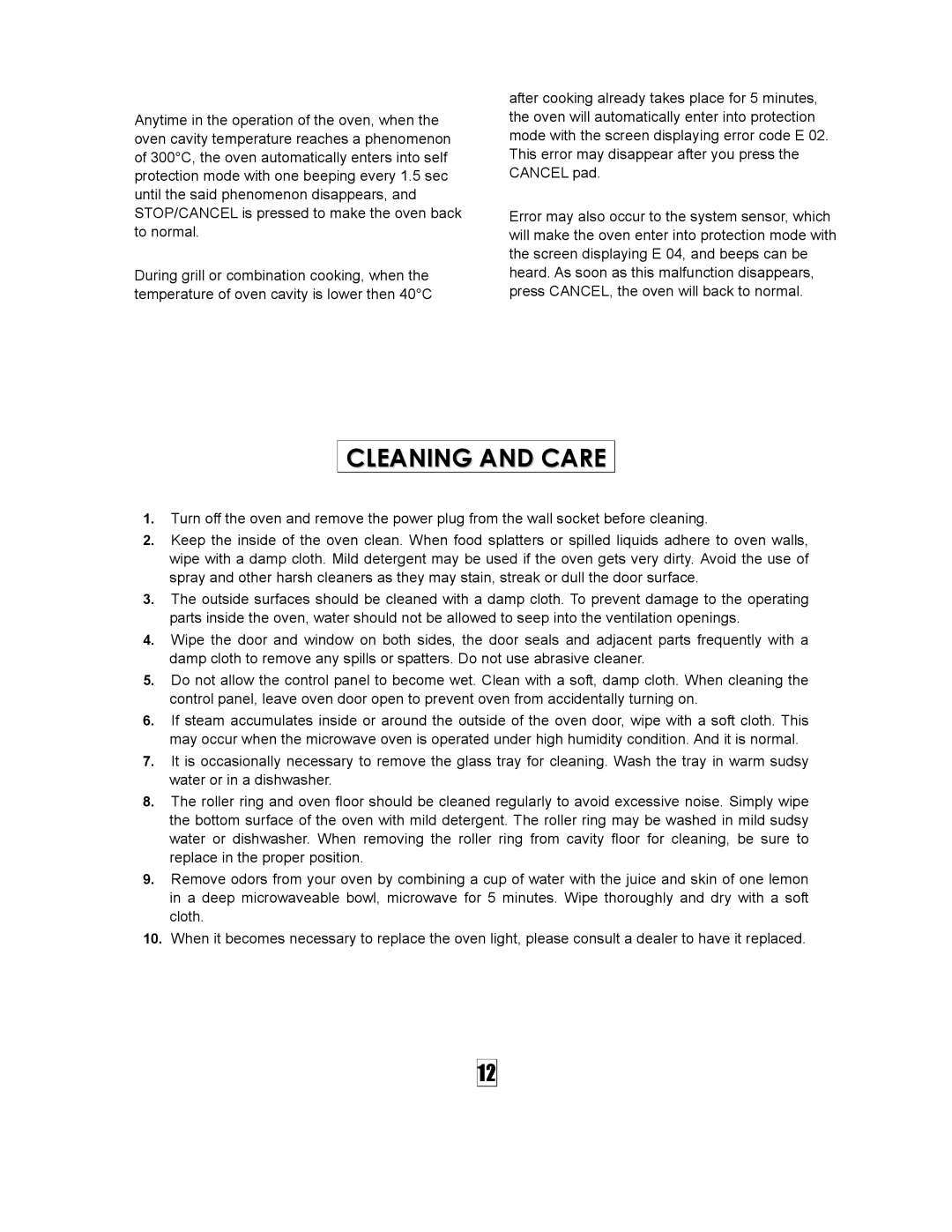 Curtis SMW5500 owner manual Cleaning and Care 