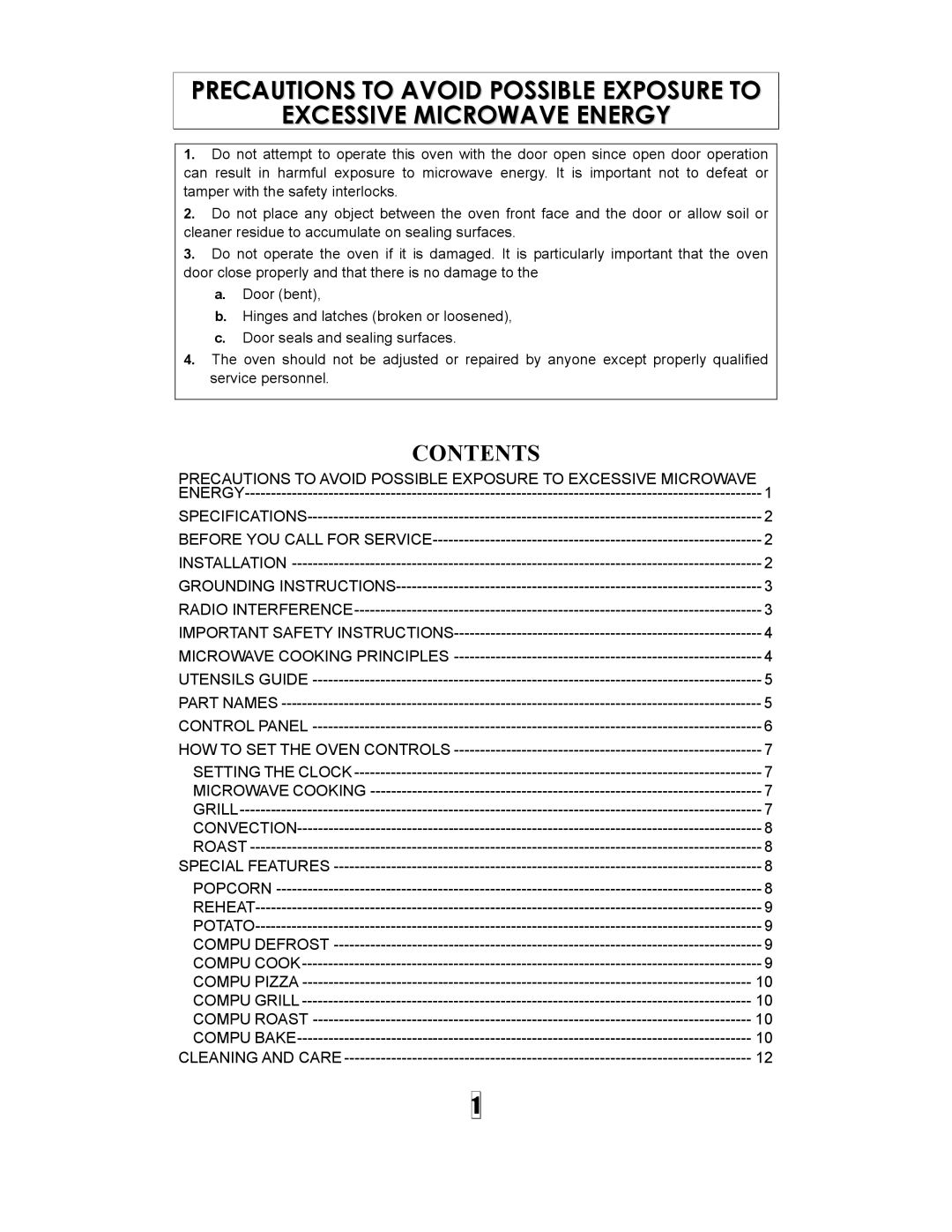 Curtis SMW5500 owner manual Contents 