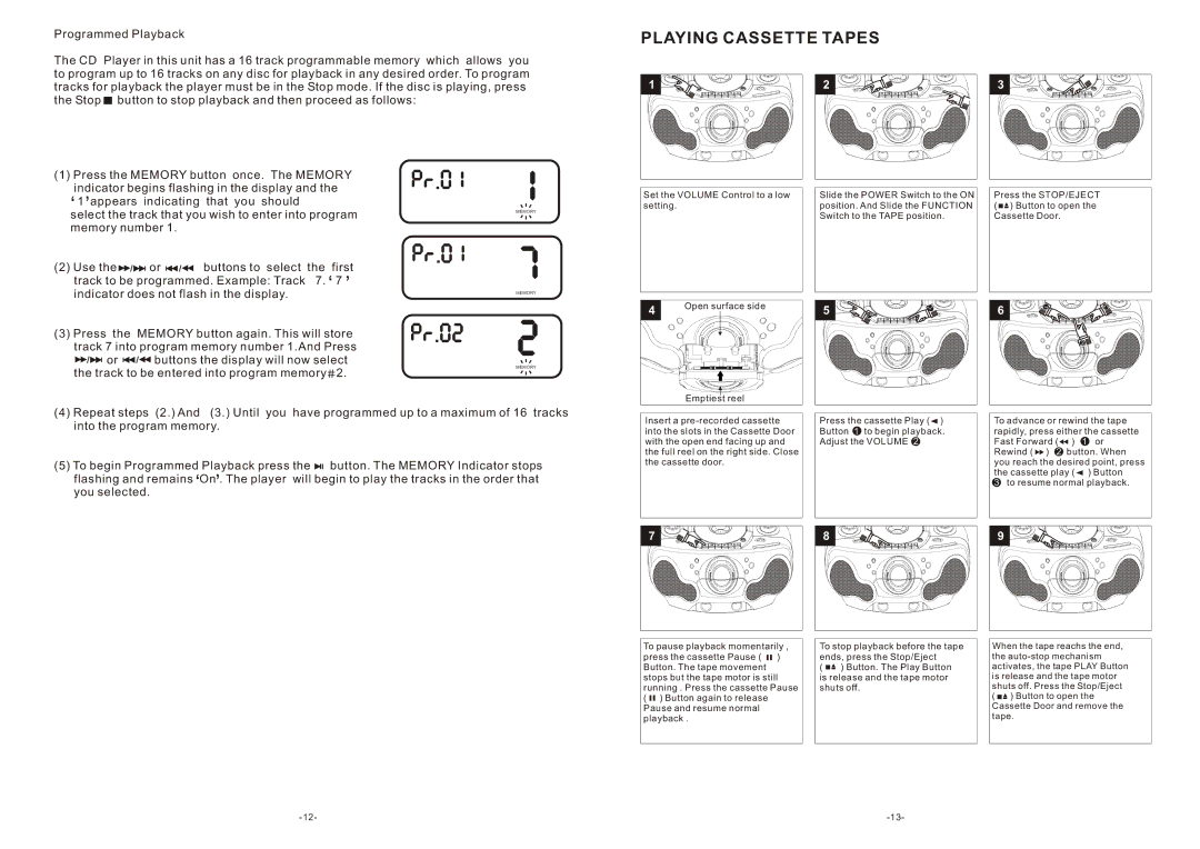 Curtis SRCD-4400 instruction manual Playing Cassette Tapes 