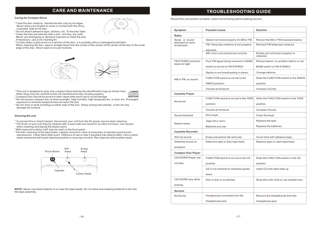 Curtis SRCD-4400 instruction manual Troubleshooting Guide 