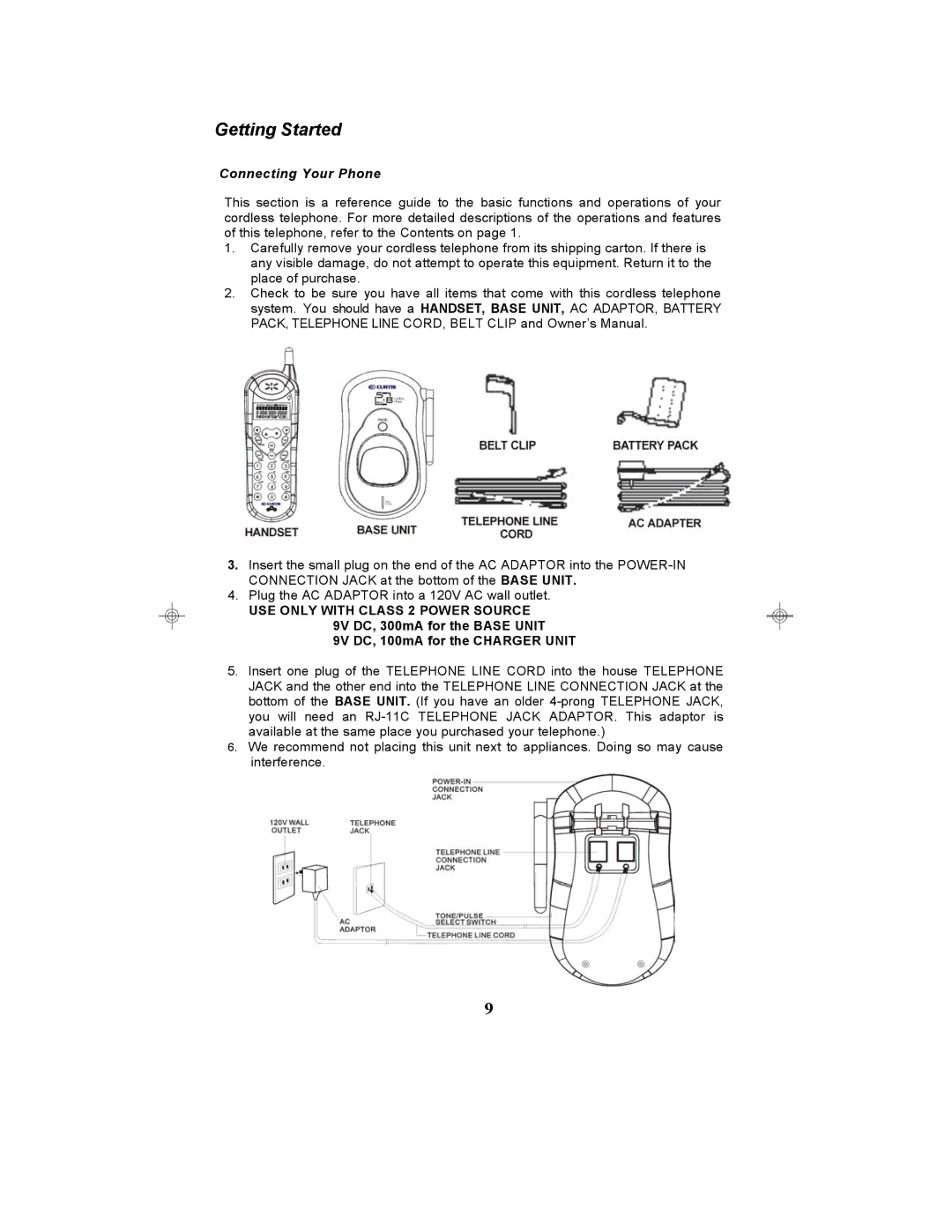 Curtis TC590 owner manual Getting Started, Connecting Your Phone 