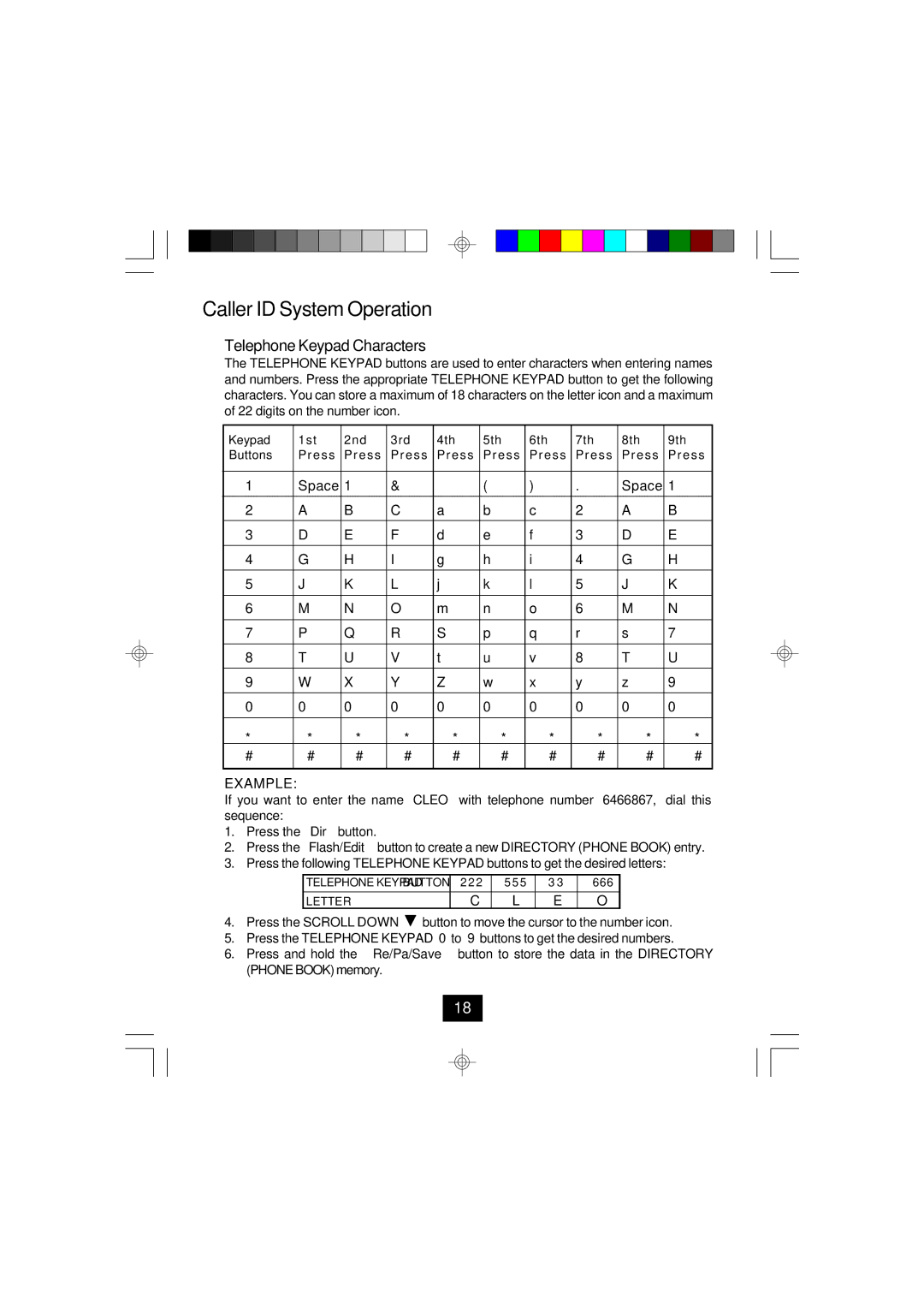 Curtis TC924 owner manual Telephone Keypad Characters, Example 