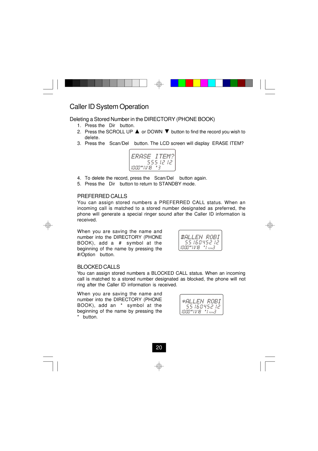 Curtis TC924 owner manual Deleting a Stored Number in the Directory Phone Book, Preferred Calls 