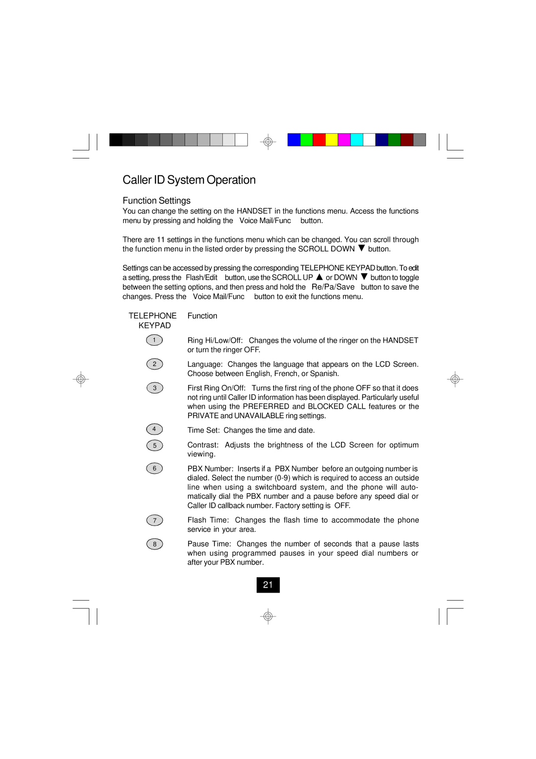 Curtis TC924 owner manual Function Settings, Keypad 