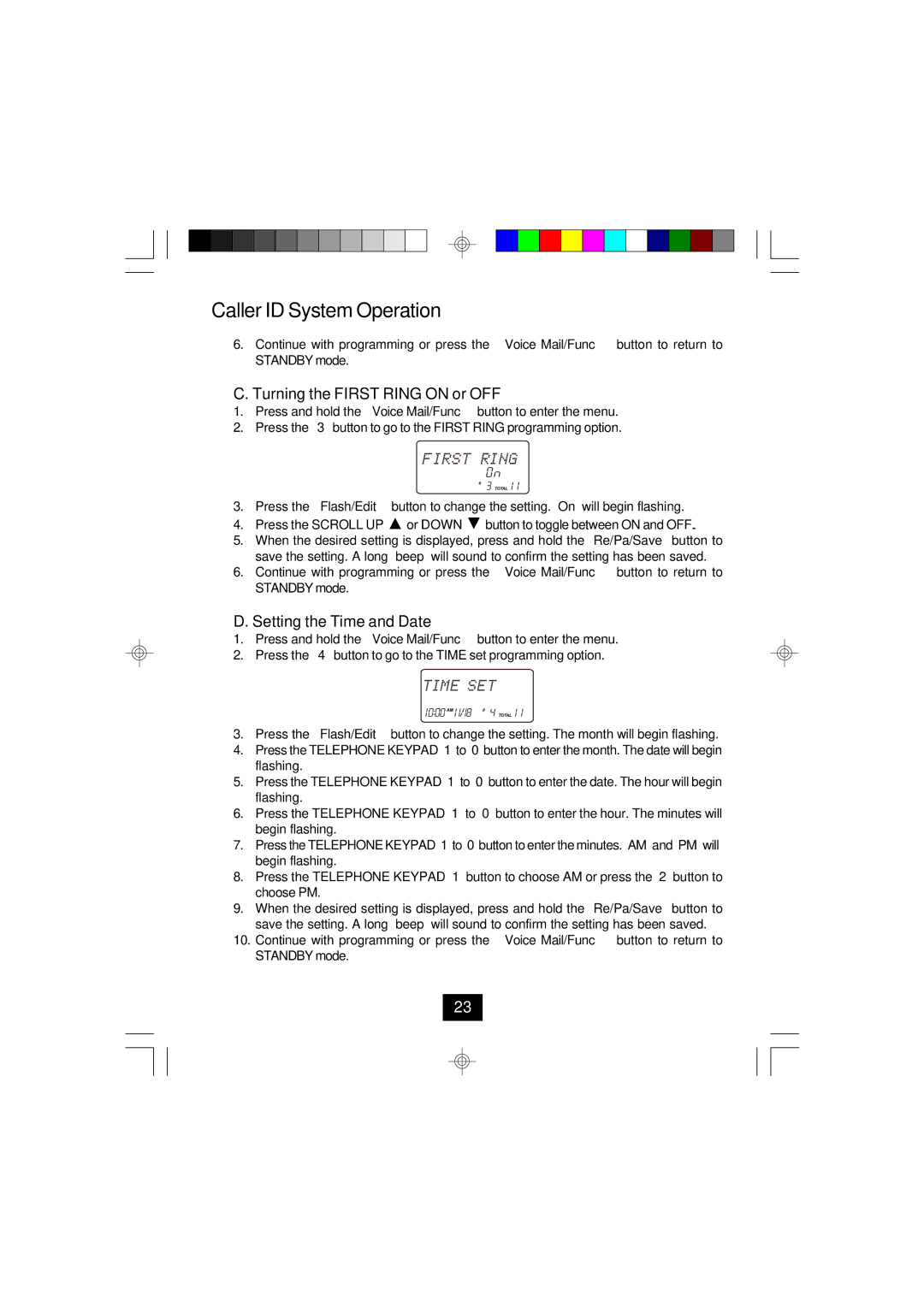 Curtis TC924 owner manual Turning the First Ring on or OFF, Setting the Time and Date 