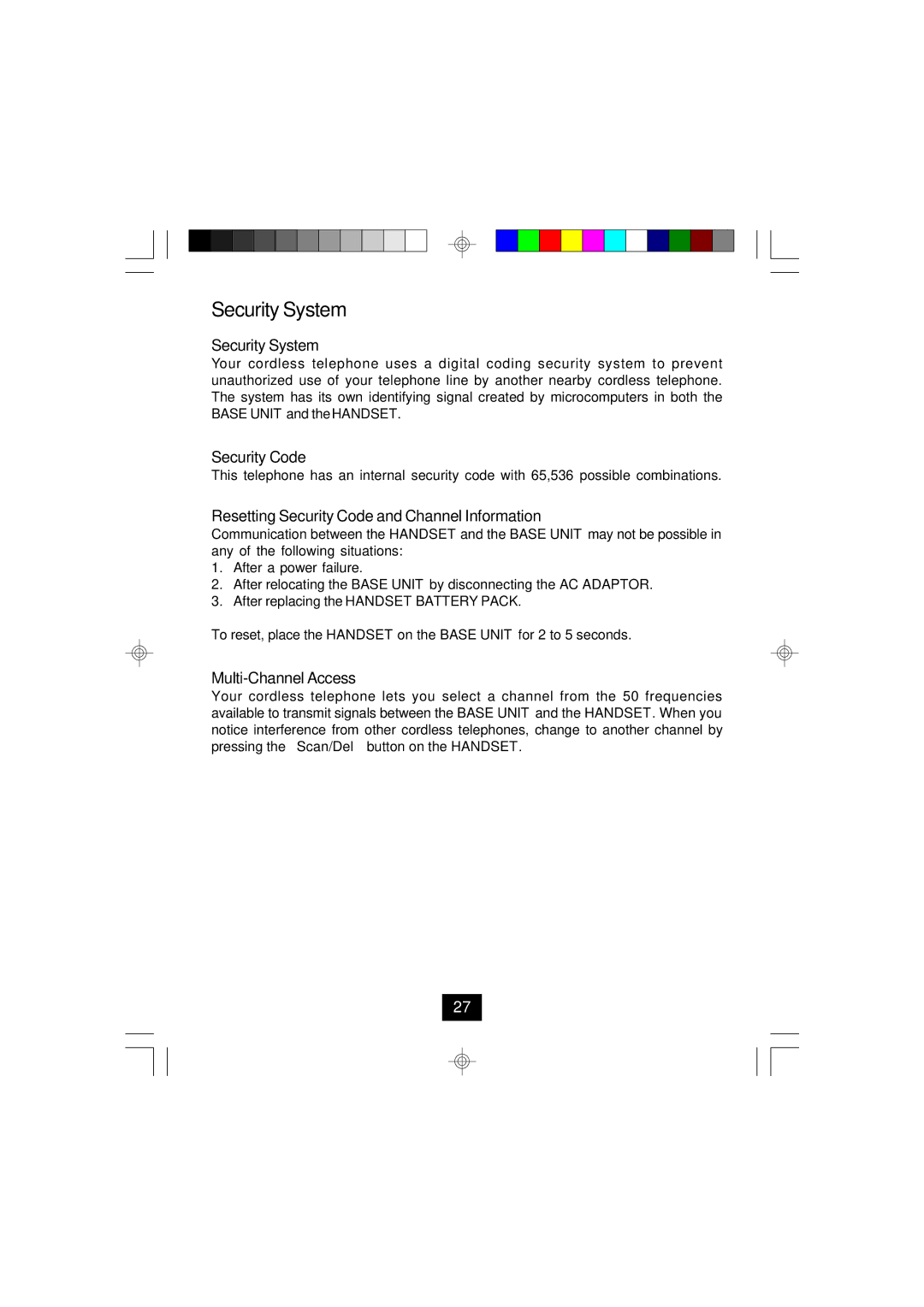 Curtis TC924 owner manual Security System, Resetting Security Code and Channel Information, Multi-Channel Access 