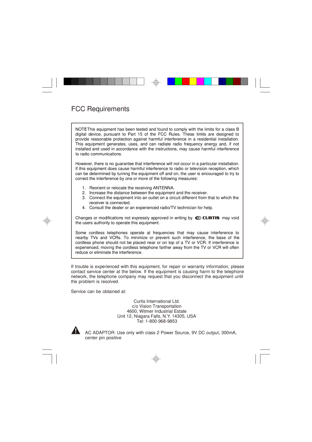 Curtis TC924 owner manual FCC Requirements 