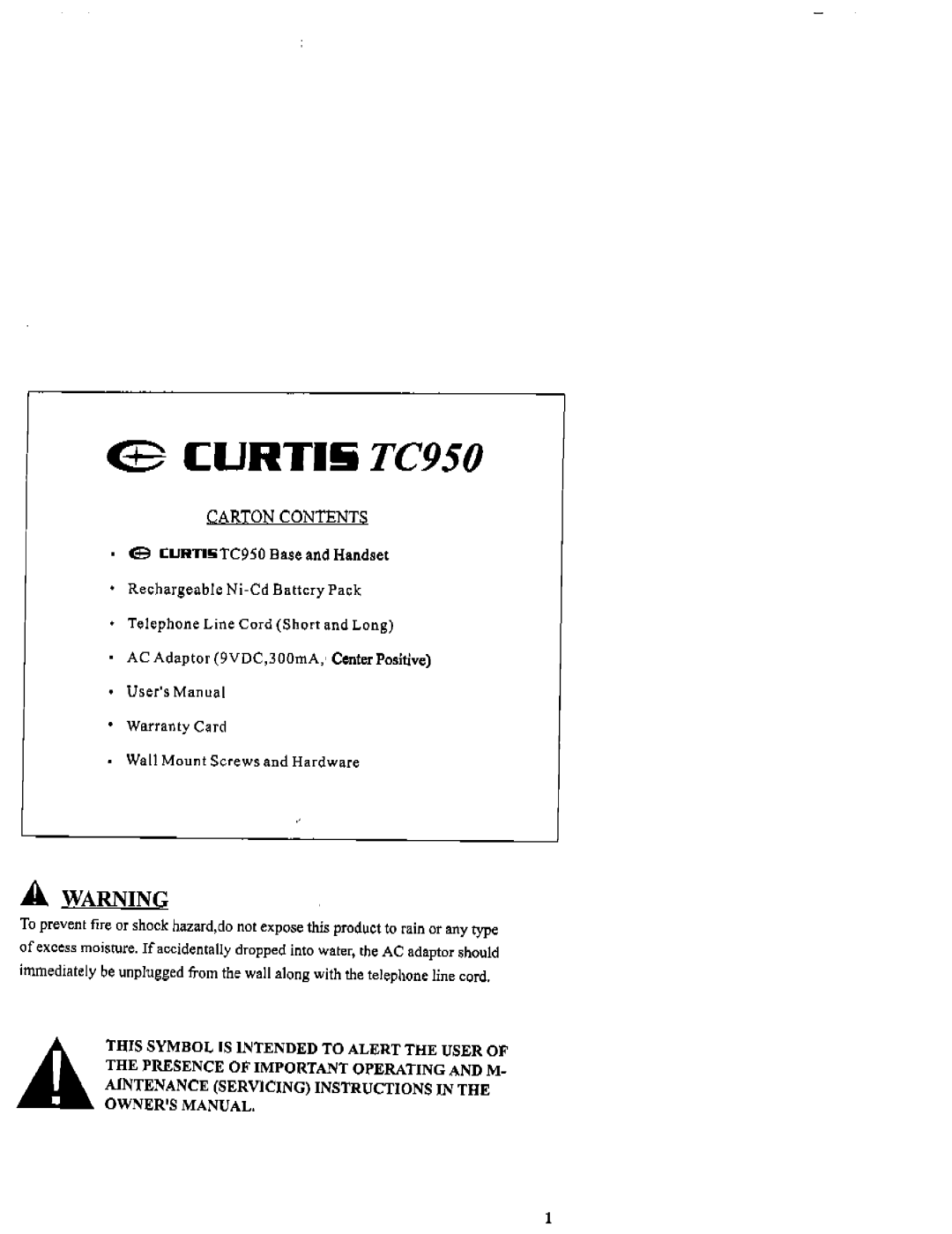 Curtis TC950 manual 