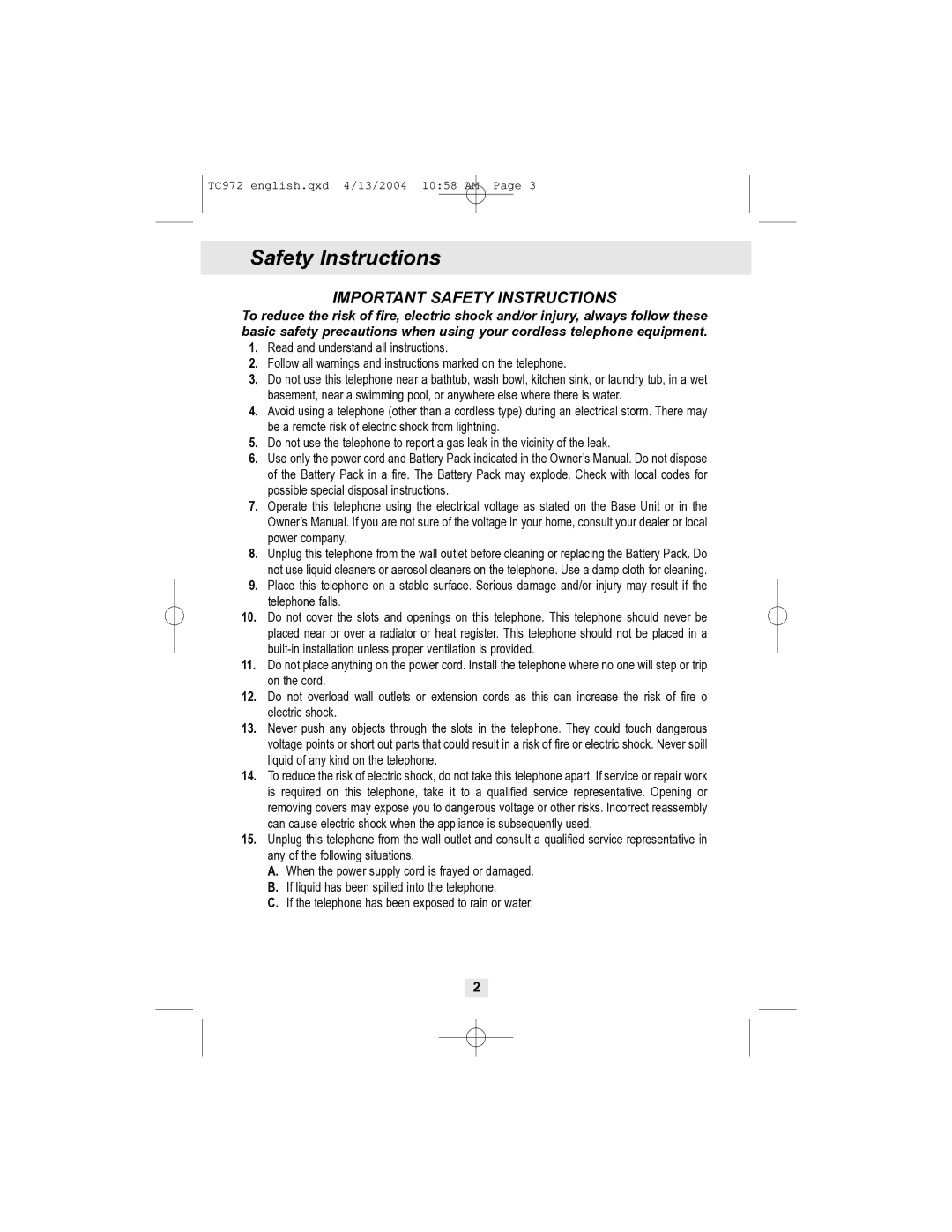 Curtis TC972 owner manual Important Safety Instructions 