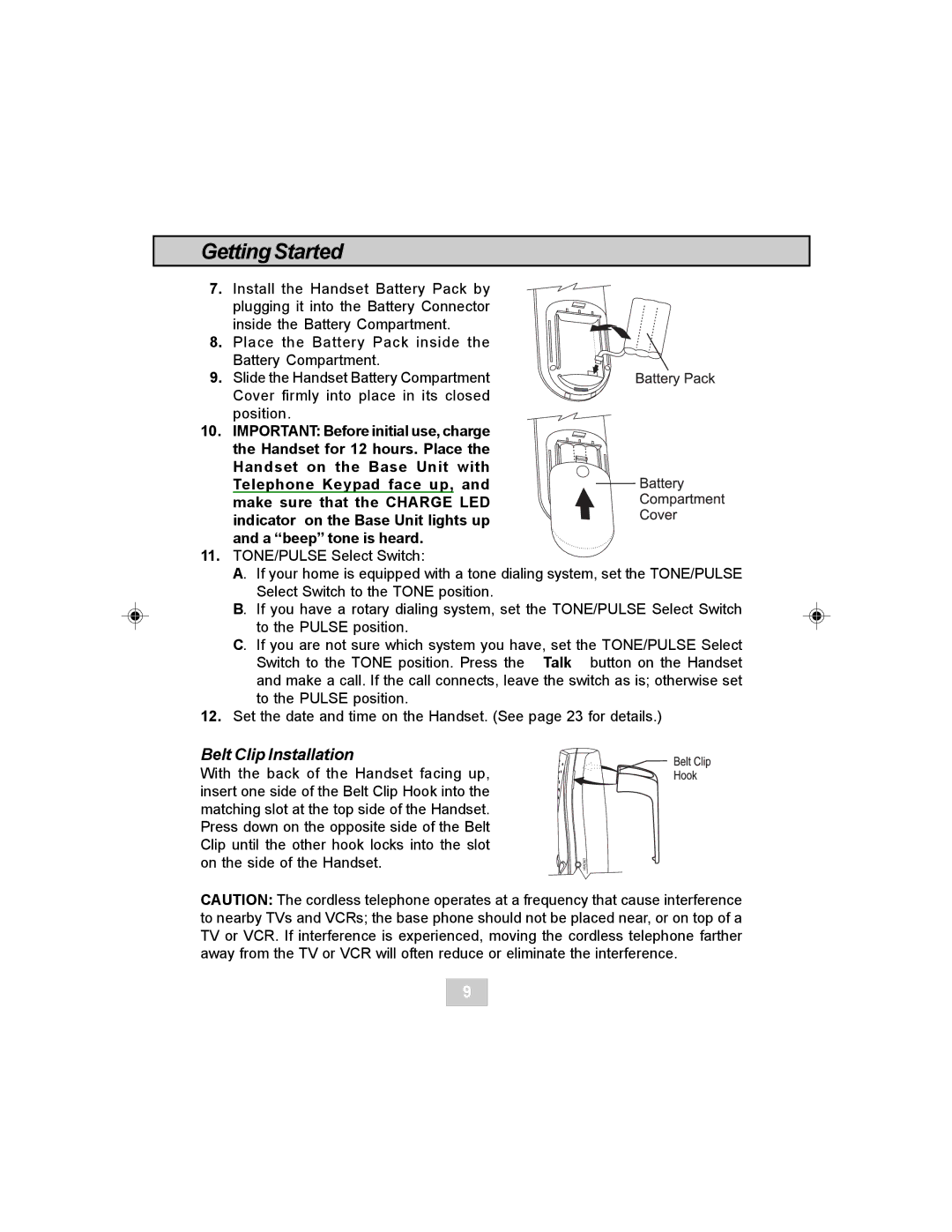 Curtis TC984 manual Belt Clip Installation 