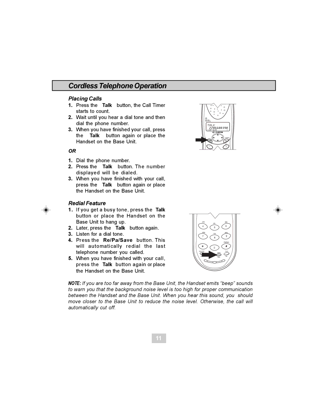 Curtis TC984 manual Placing Calls, Redial Feature 