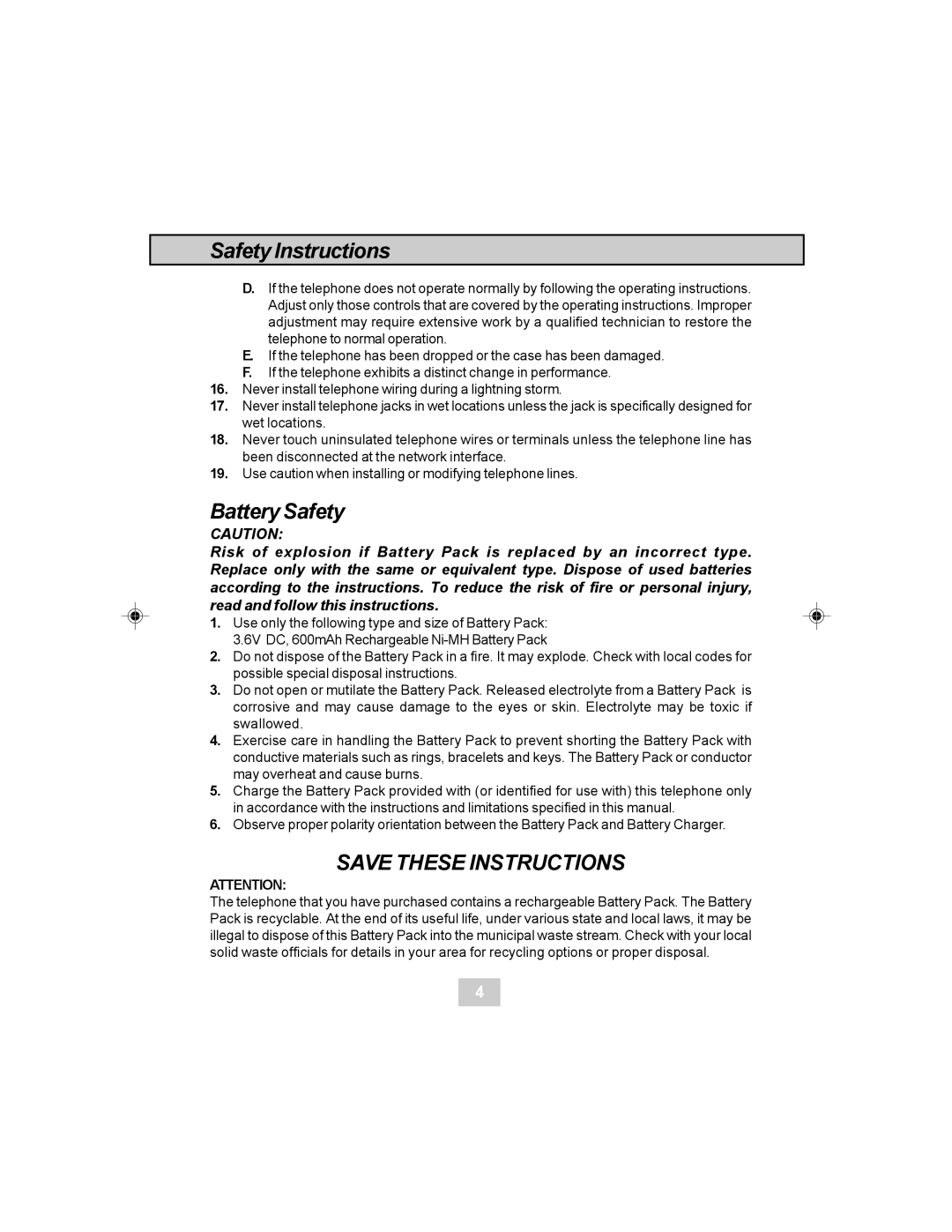 Curtis TC984 manual Battery Safety 