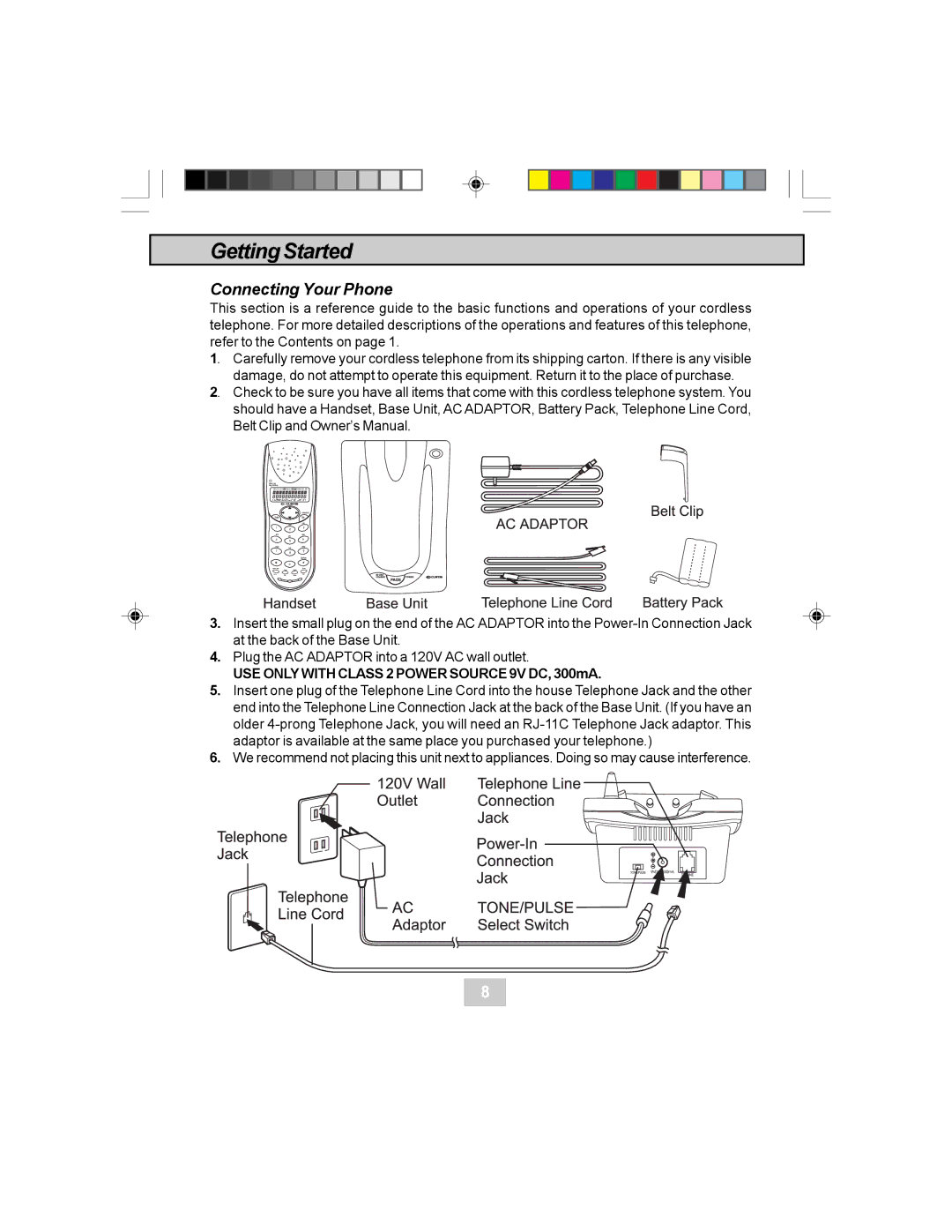 Curtis TC984 manual Getting Started, Connecting Your Phone 