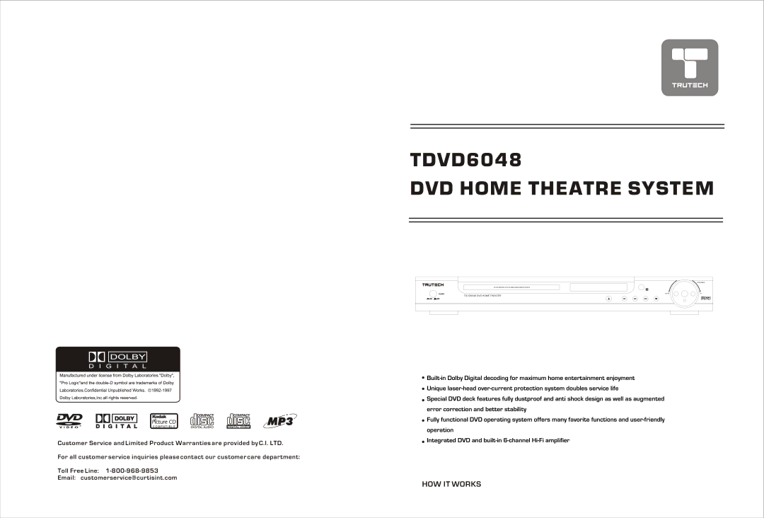 Curtis TDVD6048 manual DVD Home Theatre System 