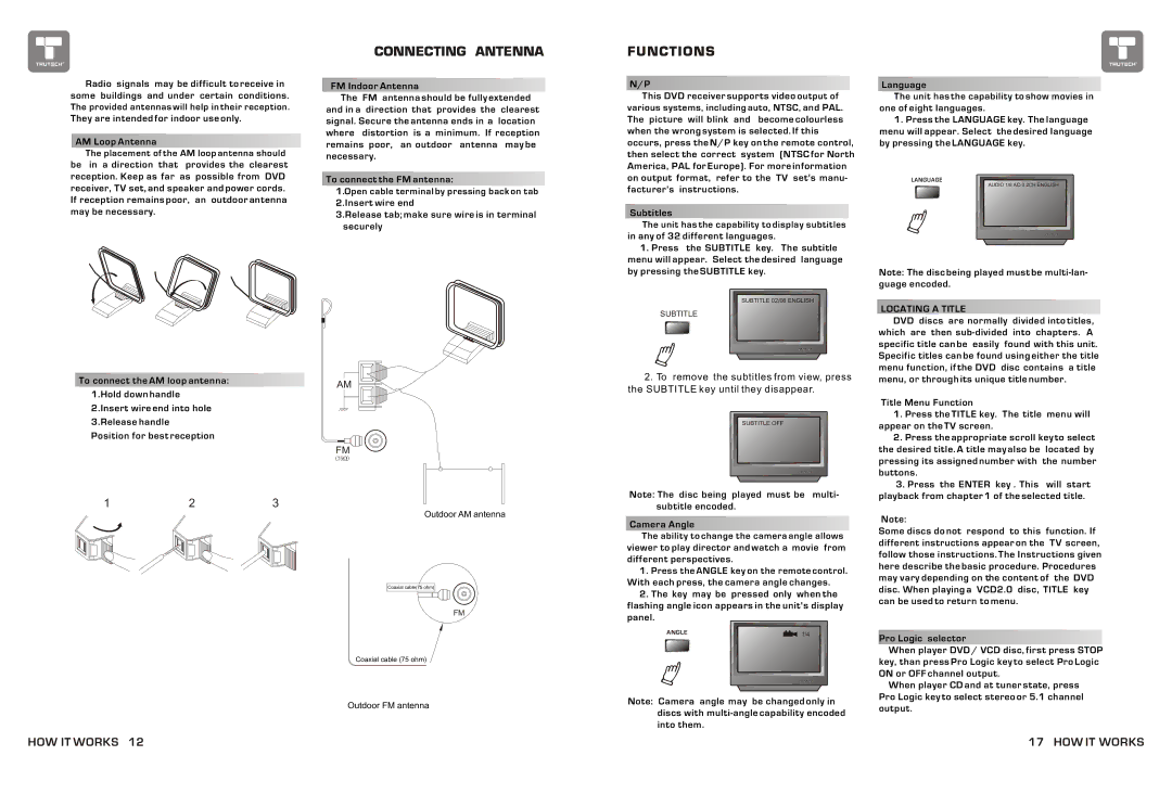 Curtis TDVD6048 manual Connecting Antenna, Locating a Title 