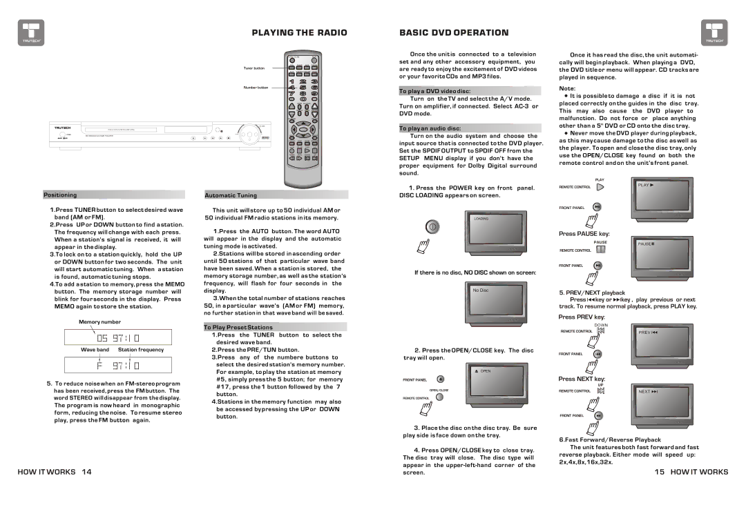 Curtis TDVD6048 manual Playing the Radio, Basic DVD Operation 