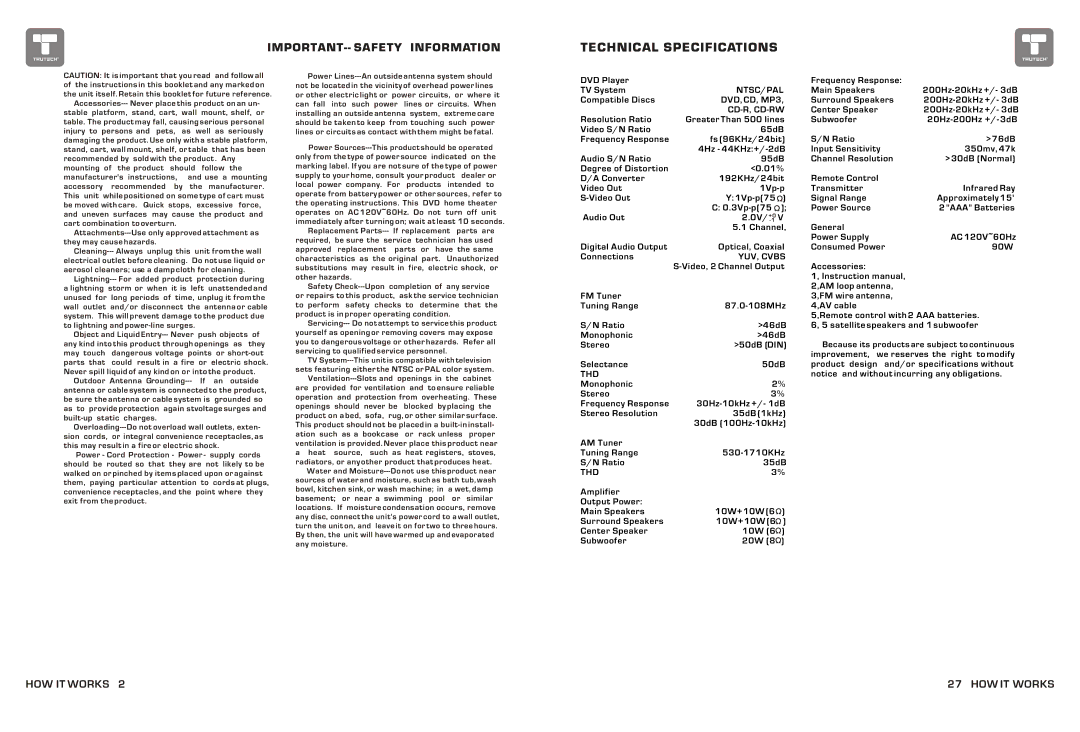 Curtis TDVD6048 manual Technical Specifications 