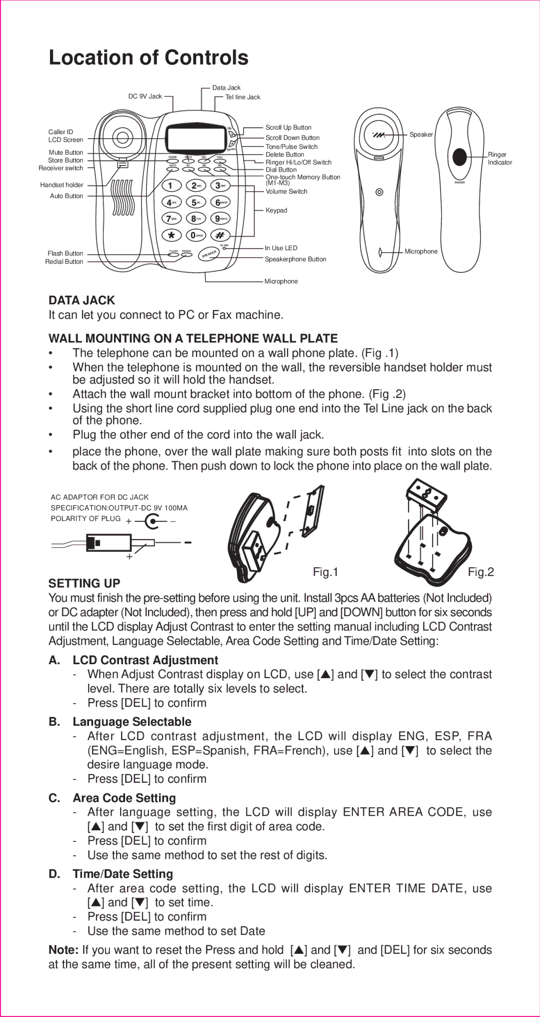 Curtis TID991 owner manual Location of Controls 