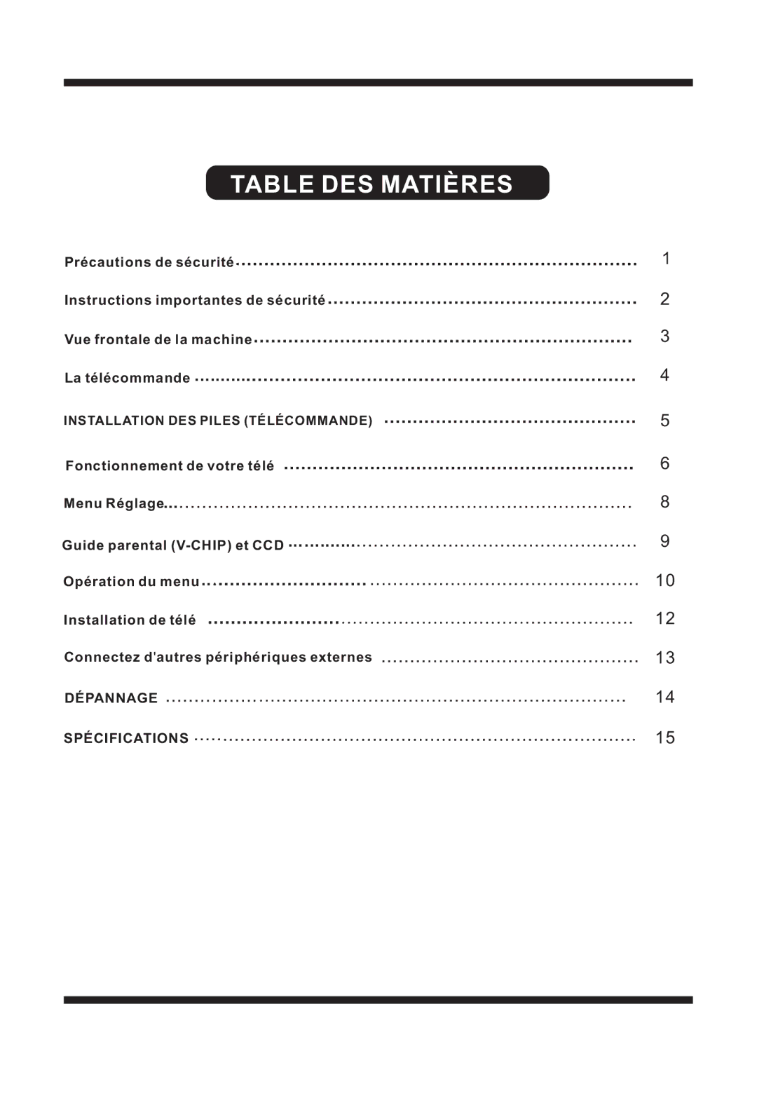 Curtis TV1311 manual Table DES Matières 