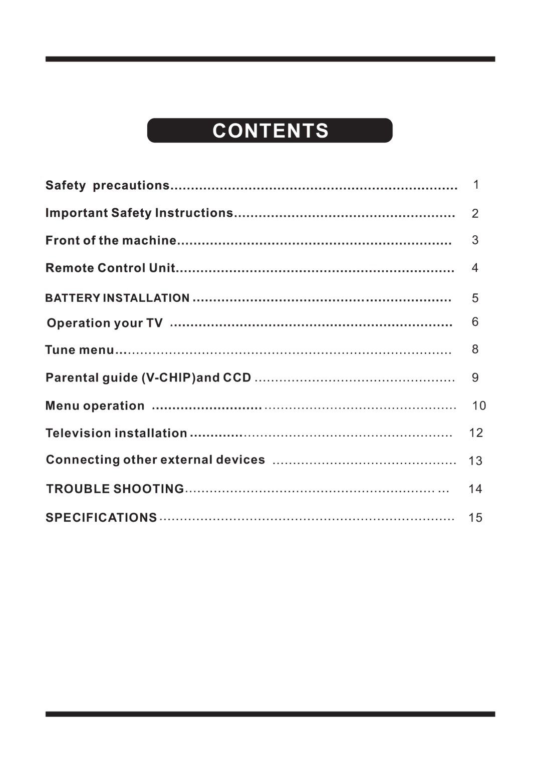 Curtis TV1311 manual Contents 