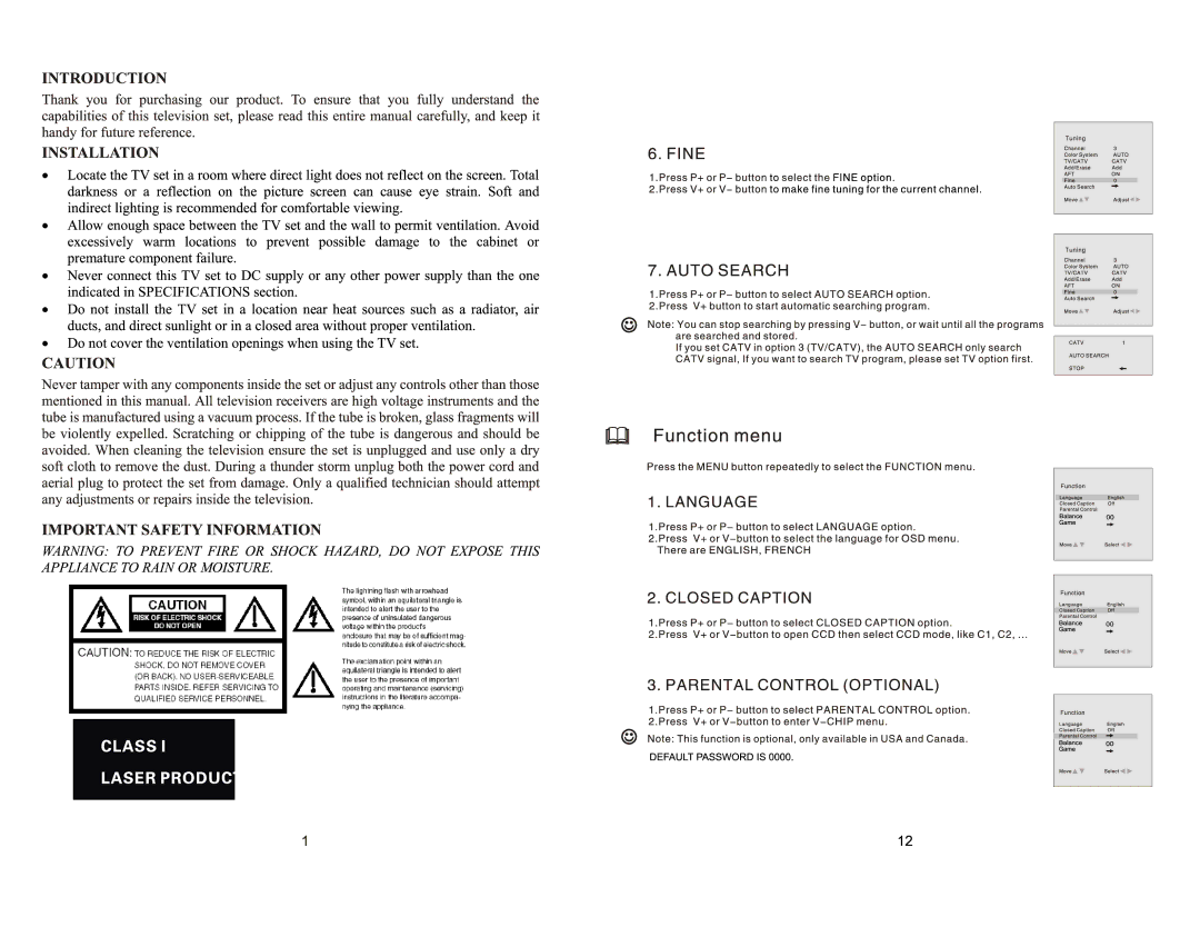 Curtis TV1410 manual 