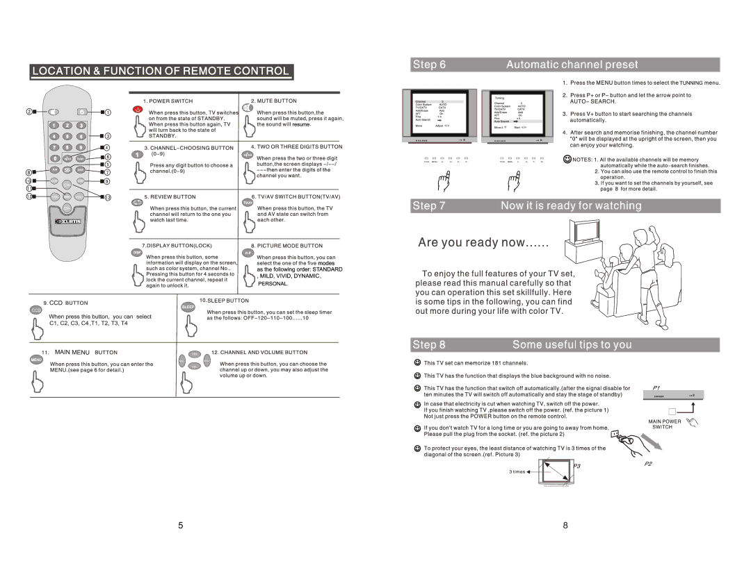 Curtis TV1410 manual Tunning 