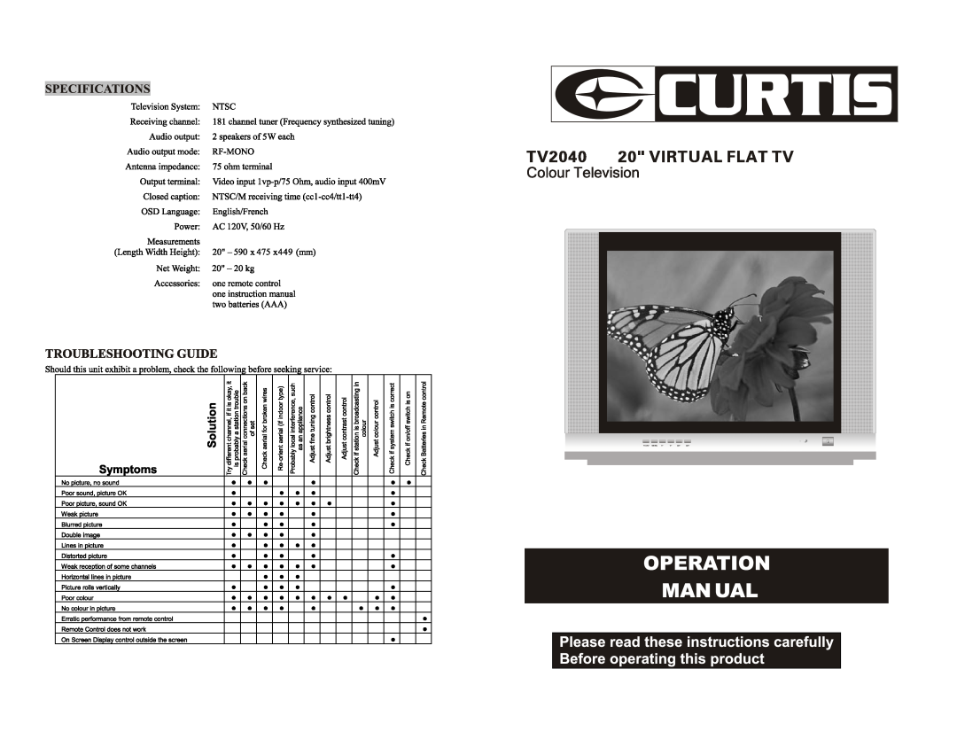 Curtis TV2040 manual 