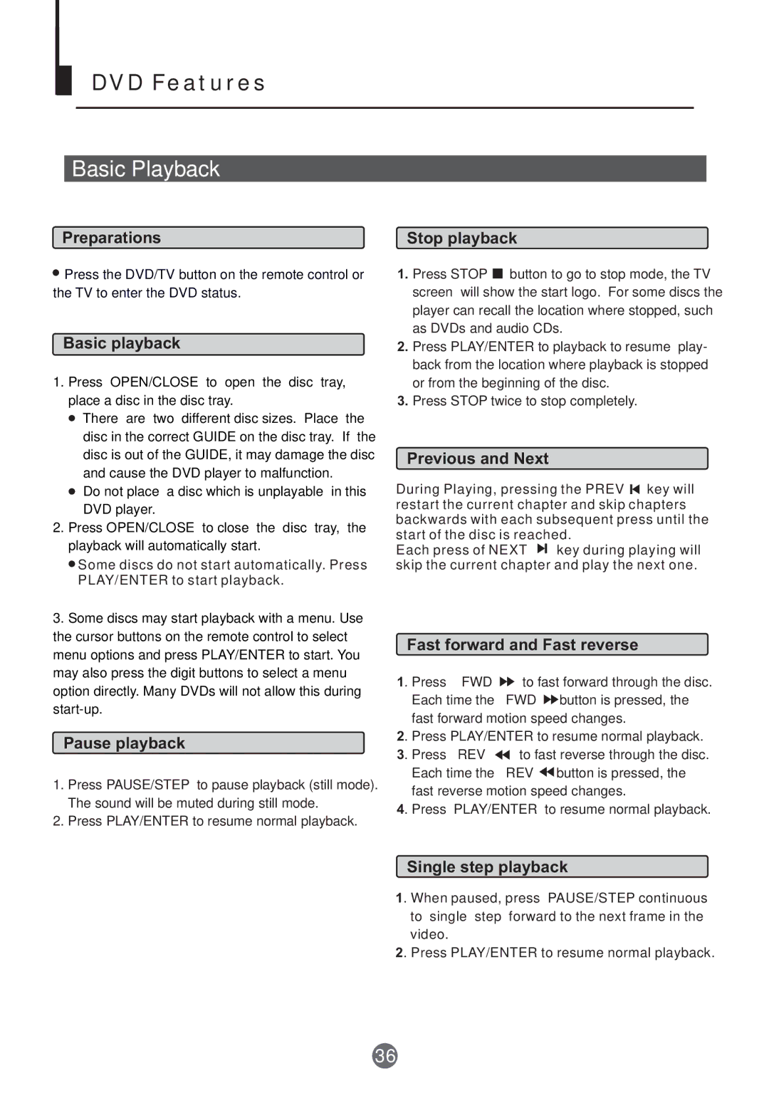 Curtis TVD2000A owner manual DVD Features 