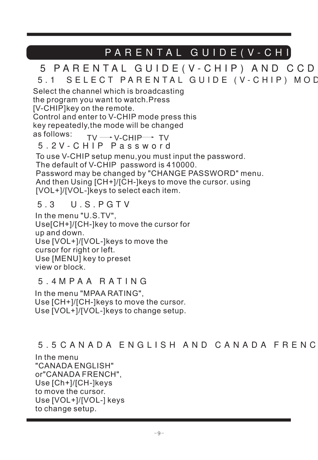 Curtis TVD2011 manual Chip Password, U.S.Pgtv 