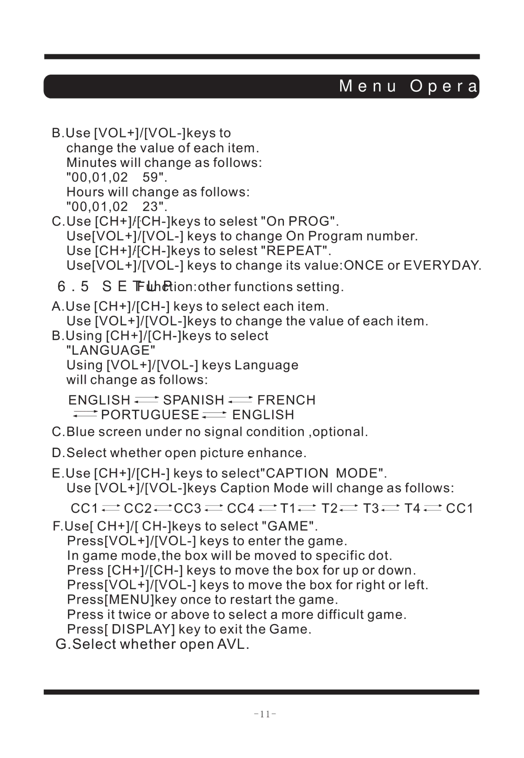 Curtis TVD2011 manual Select whether open AVL 