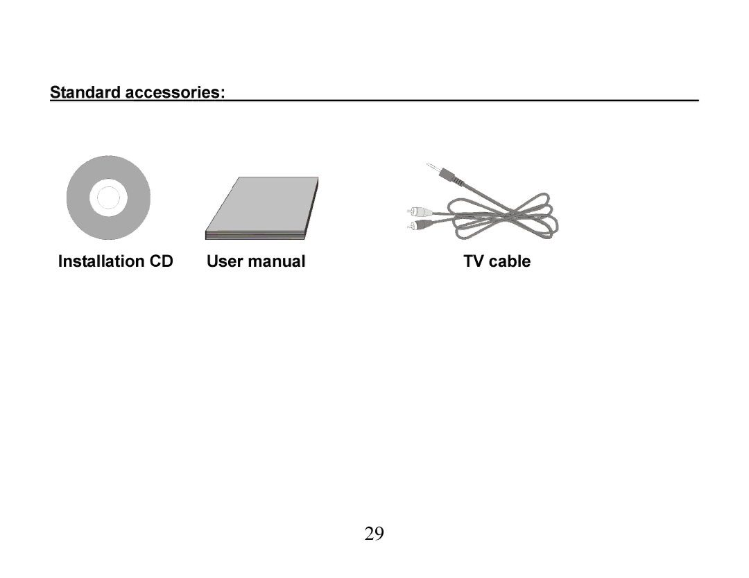 Curtis VR223 manual Standard accessories Installation CD TV cable 