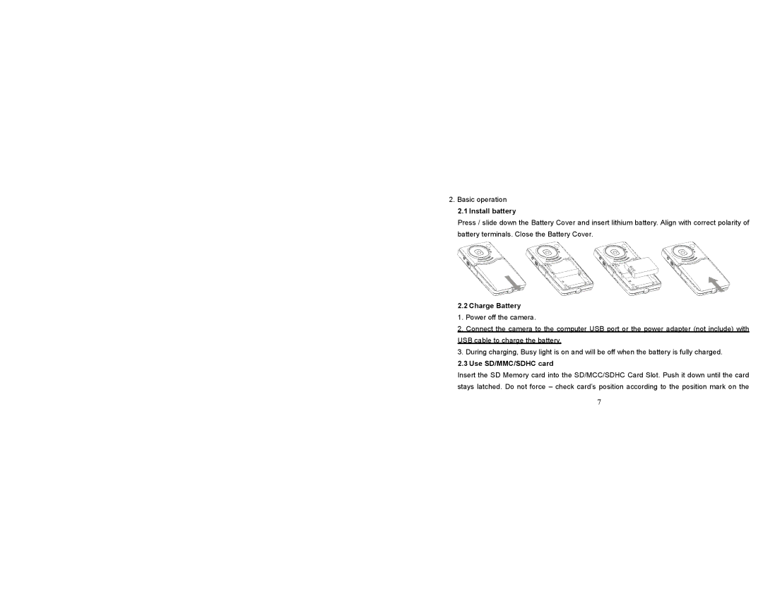 Curtis VR245 manual Install battery, Charge Battery, Use SD/MMC/SDHC card 