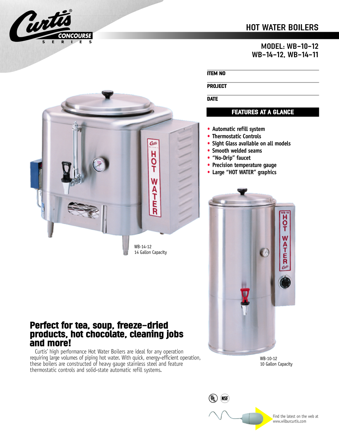 Curtis manual Hot Water Boilers, MODEL WB-10-12 WB-14-12, WB-14-11, Features At A Glance, Large “HOT WATER” graphics 