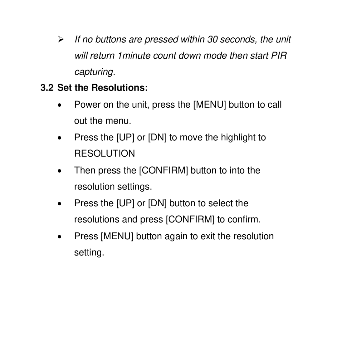 Curtis WF-037a user manual Set the Resolutions 