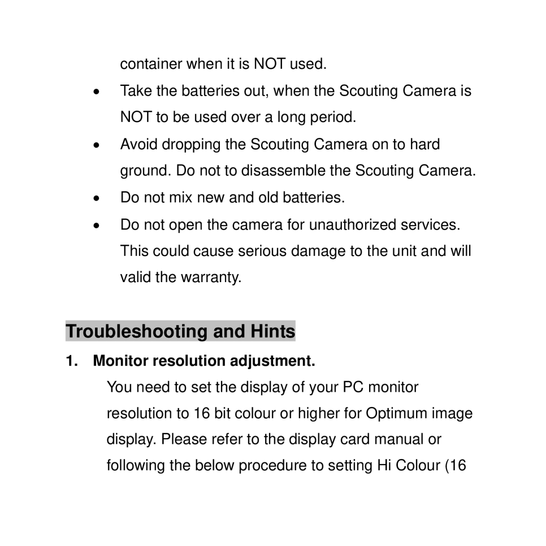 Curtis WF-037a user manual Troubleshooting and Hints, Monitor resolution adjustment 