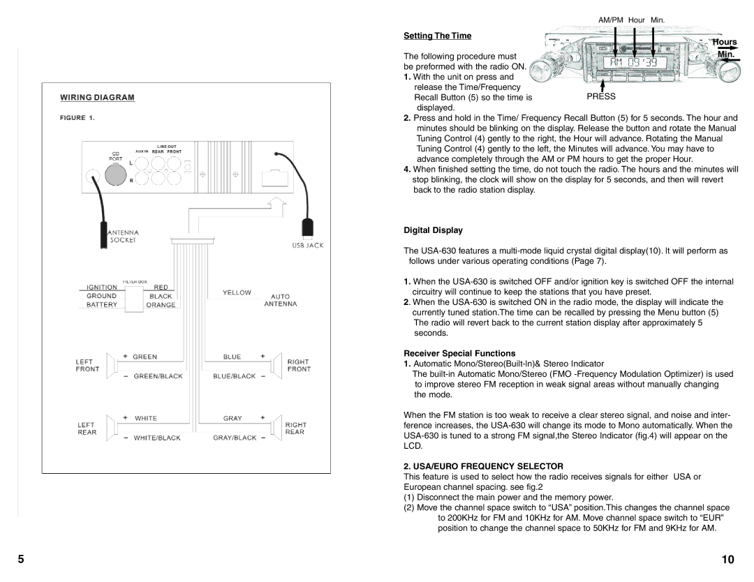 Custom Autosound Manufacturing USA-630 manual Digital Display, Receiver Special Functions, USA/EURO Frequency Selector 