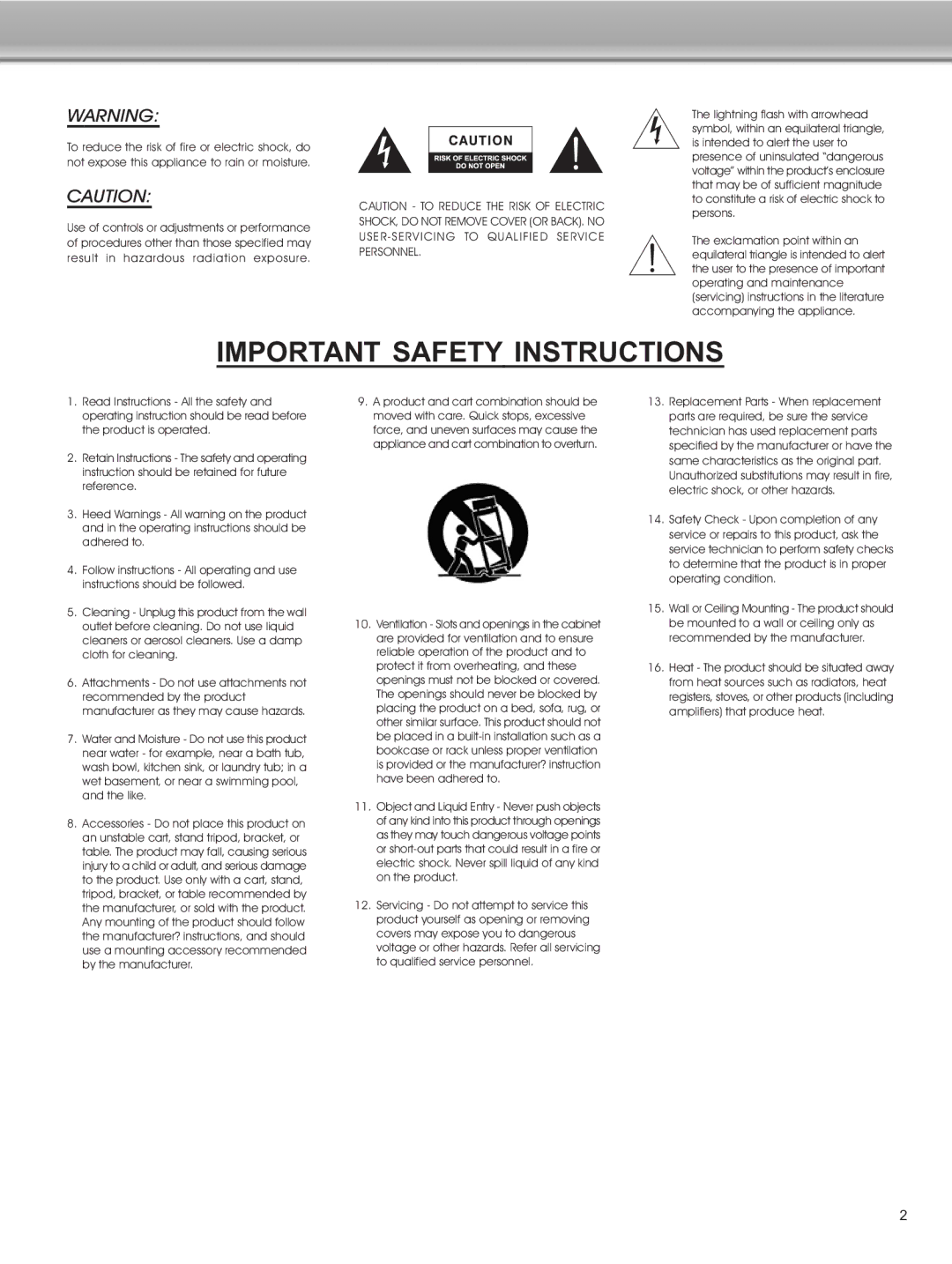 Cyber Acoustics CA-2908 manual Important Safety Instructions 