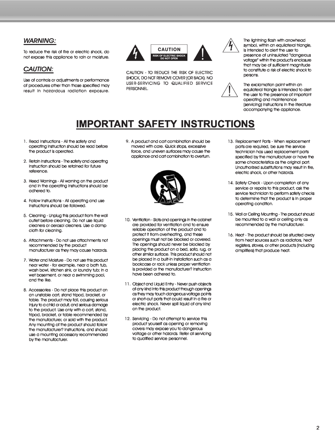Cyber Acoustics CA-2908 manual Important Safety Instructions 