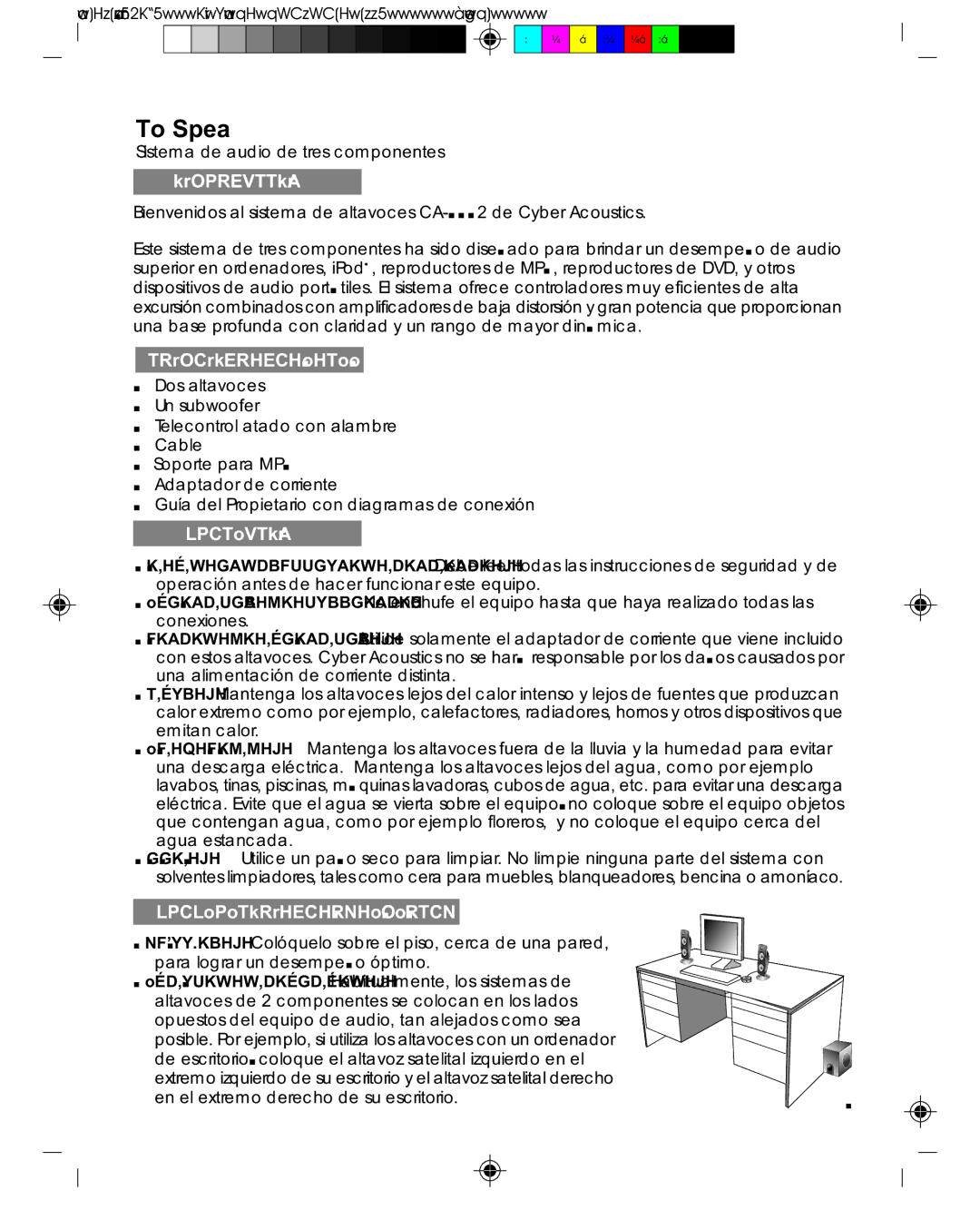 Cyber Acoustics CA-3602 manual Introducción, Contenido DE LA Caja, Precaución, Preparacion DE LOS Altavoces 