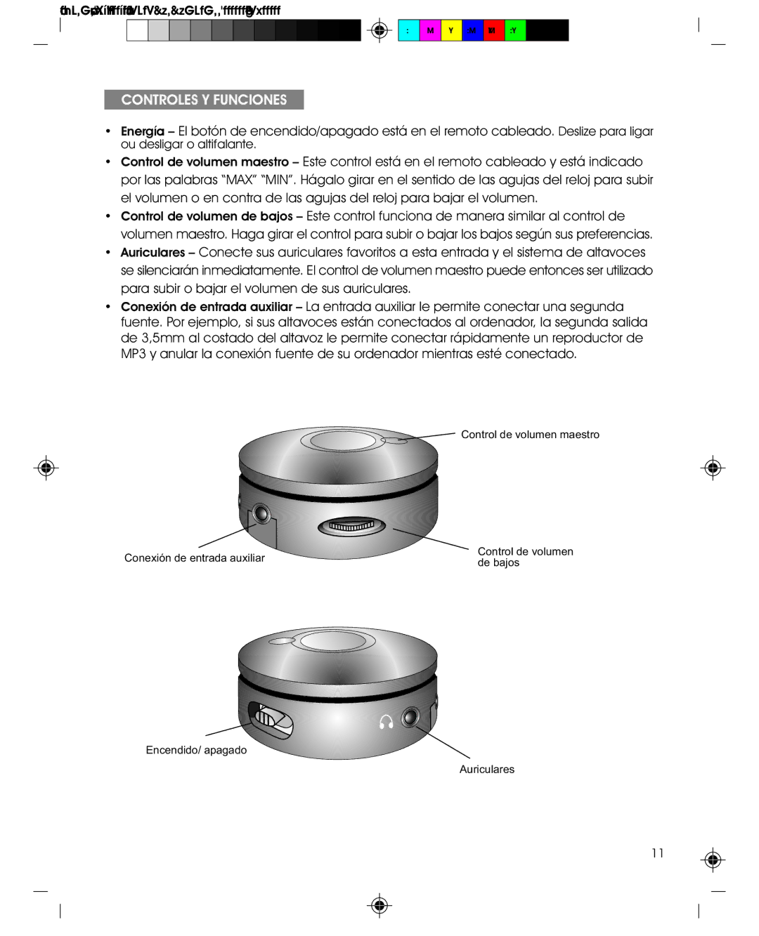 Cyber Acoustics CA-3602 manual Controles Y Funciones 