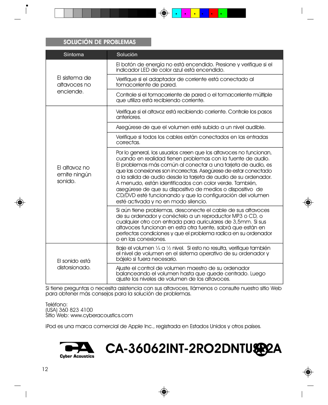 Cyber Acoustics CA-3602 manual Solución DE Problemas 