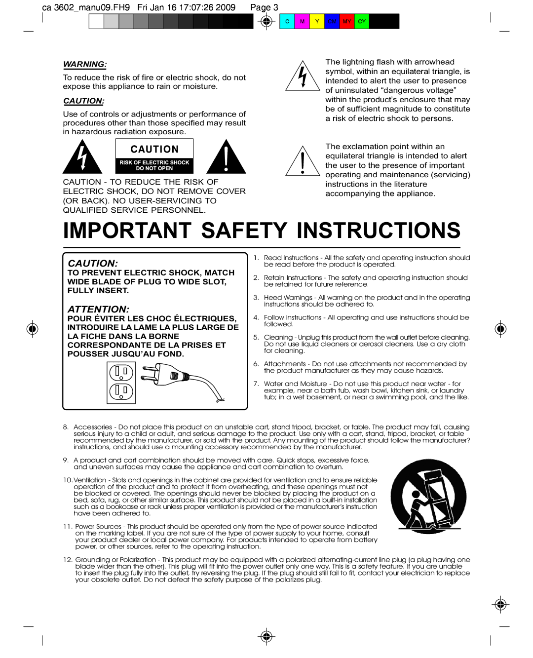 Cyber Acoustics CA-3602 manual Important Safety Instructions 