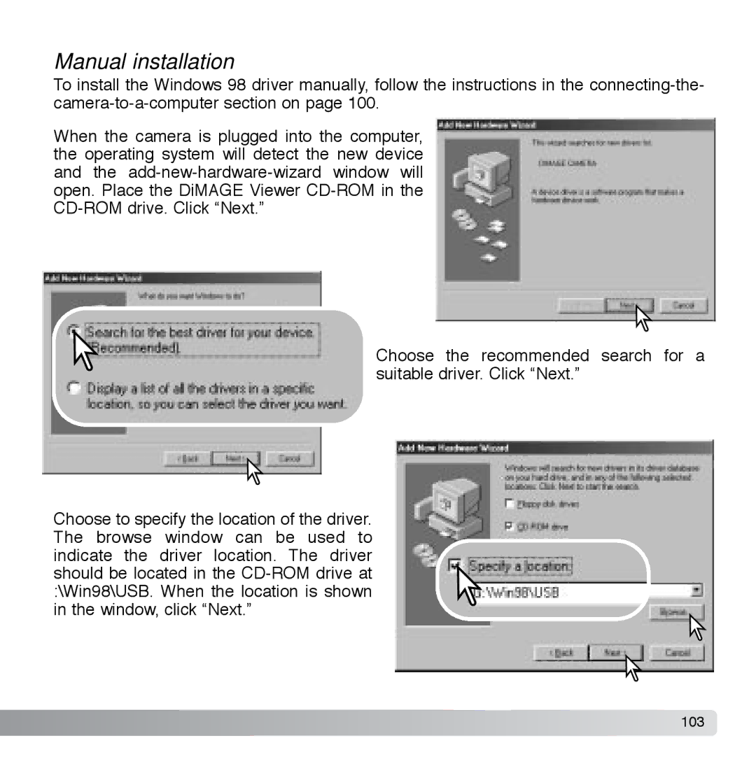 Cyber Acoustics DiMAGE Xg instruction manual Manual installation 