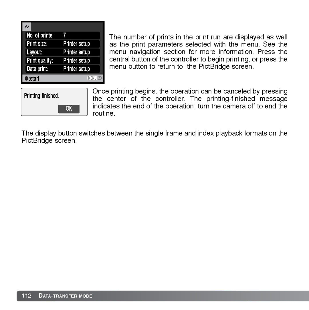 Cyber Acoustics DiMAGE Xg instruction manual Number of prints in the print run are displayed as well 